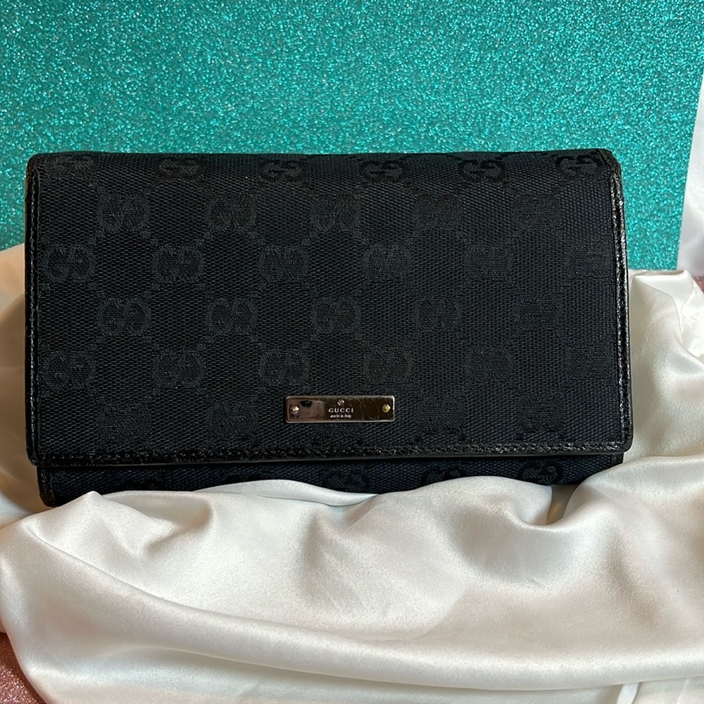 Gucci Black Fabric and Leather KISS lock Wallet